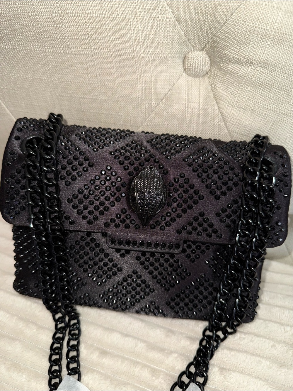 Kurt Geiger,Black Embellished Chain Shoulder Bag